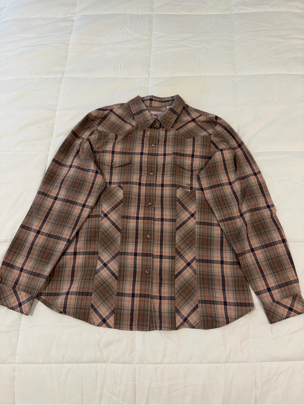 Roper Plaid Snap-Front Western Shirt in Brown and Tan  XL